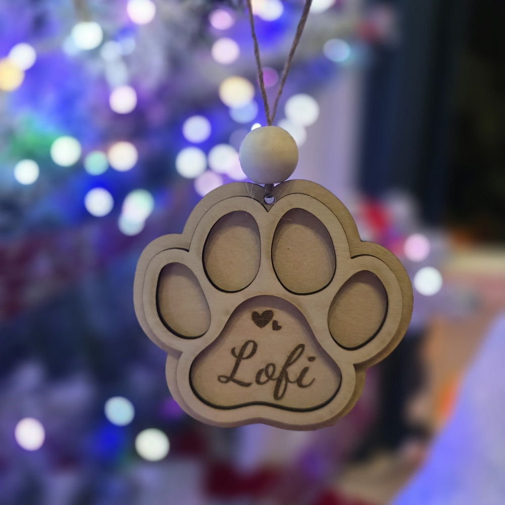 Personalized Wooden Paw Print Ornament